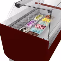 Ice Cream Display Freezer | LIAM - 1310mm - Static cooling - with LED lighting - for 10+10 x 5 litres Napoli pans - Granat red