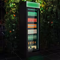 Frigorífico expositor de bebidas - 595mm - 345L - design sem moldura - 1 porta de vidro & iluminação LED multicolorida - com indicação/painel digital de temperatura - Preto