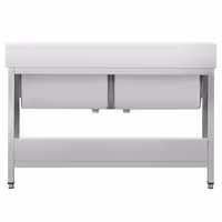 Grovdiskbänk i rostfritt stål PREMIUM - 1600x700 mm - med underhylla - 2 hoar - extra djup ho - med stänkskydd