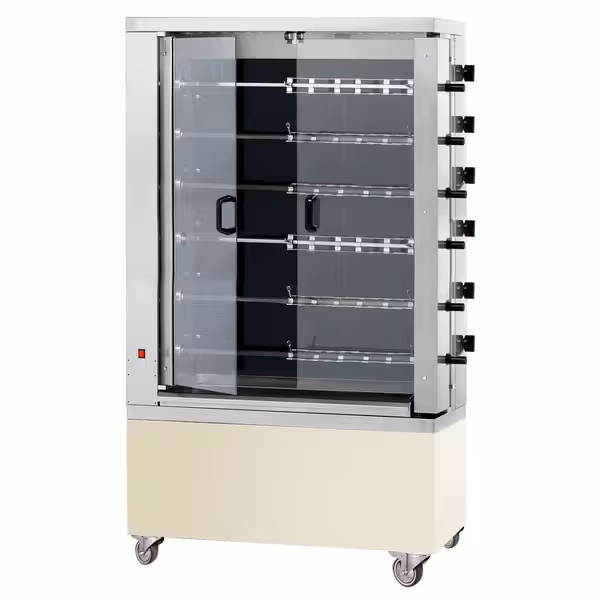 Commercial Electric Chicken Rotisserie Oven - Glass-Ceramic - 28.8kW - with 6 Skewers for up to 36 chickens - Cream
