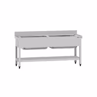 Grovdiskbänk i rostfritt stål ECO - 1600x700 mm - med underhylla - 2 hoar - extra djup ho - med stänkskydd