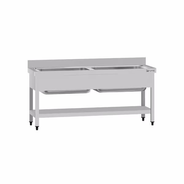 طاولة غسيل الأواني ECO - 1600x700mm - مع أرضية سفلية - مع حوضين