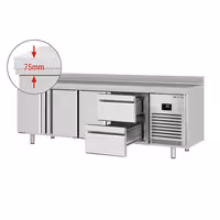 Rashladni pult PREMIUM PLUS - 2452x600 mm - 510 l - s 3 vrata - s 2 ladica - Ventilirano hlađenje - Podignuti rub