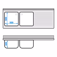Sudoper s ormarićem ECO - inox - 1800 x 700 mm - sa 2 korita - korita lijevo