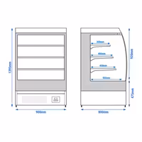 Commercial multideck display fridge - Open front - 900mm - 216L - with 3 shelves - Black