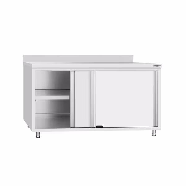 طاولة عمل ستانلس ستيل ECO - 1600x700mm - مع أبواب منزلقة - مع حاجز خلفي
