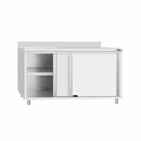 طاولة عمل ستانلس ستيل ECO - 1600x700mm - مع أبواب منزلقة - مع حاجز خلفي