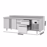 Commercial Counter Fridge PREMIUM PLUS - 2452x700mm - with 2 doors - 4 drawers [1/2 GN] - with upstand - capacity 625 litres