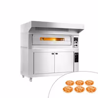 Electric Deck Pizza Oven - Single Deck - Refractory Stone Deck - 6 x Ø33cm (13") - 230V 3 Phase - Mechanical Controls - up to 400°C - incl. Stainless steel hood & Proofing cabinet