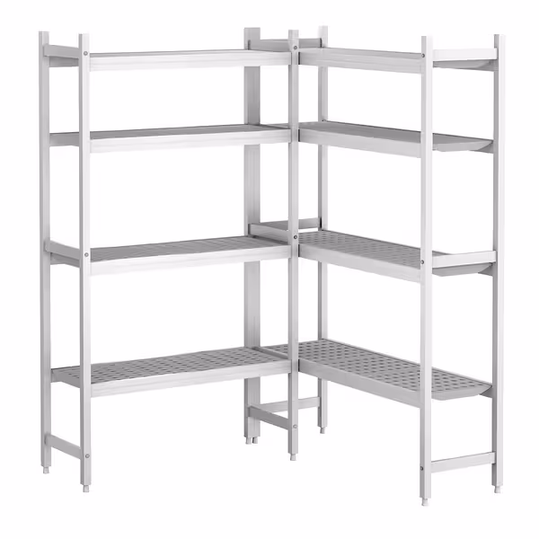 وحدة رفوف ألمنيوم - بداية - 1306x1190mm - على شكل حرف L - عمق: 360 mm - 4 رفوف - الحمولة: 600 kg