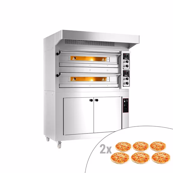Electric Deck Pizza Oven - Twin Deck - Refractory Stone Deck - 6+6 - Ø 33cm (13") - incl. Stainless steel hood & Proofing cabinet