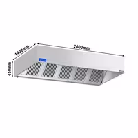 Commercial Wall-Mounted Extractor Hood with Motor - 2600mm - with Speed Controller, Baffle Filters & Lighting