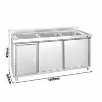 PREMIUM umivaonik – 1600 x 600 mm – s košem za smeće i dvije zdjele s desne strane