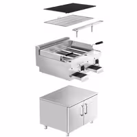 Lávaköves gázgrill - 14 kW - Billenthető grillrács - Szabadon álló kivitel - 700 mm mély