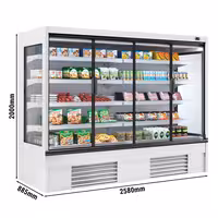 Přístěnný chladicí regál - 2 580 mm - 1 605 l - s 4 skleněnými křídlovými, s dvojitým zasklením & 4 policemi - bílá