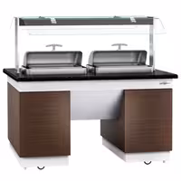 Heated Bain Marie Buffet Counter DUBLIN - 1600mm - with 2 Chafing Dishes - on Castors - Brown