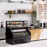 Comptoir vitrine réfrigérée Helsinki - 1500x800mm - 251L - 4 étagères - +2/+8°C - Portes coulissantes vitrées