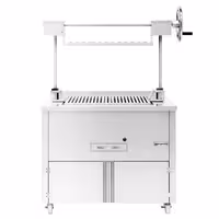 Churrasqueira a carvão em aço inoxidável - 940mm - com sistema de elevação por manivela e 1 gaveta de recolha de cinzas - grelha: 660x530mm