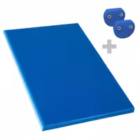 Neslīdošs griešanas dēlis ar fiksatoriem - EN 600x400 - Biezums: 20 mm - HACCP atbilstošs - PE500 (HDPE) polietilēns - Zils - Var mazgāt trauku mazgājamā mašīnā - Ar fiksatoru priekšurbumiem