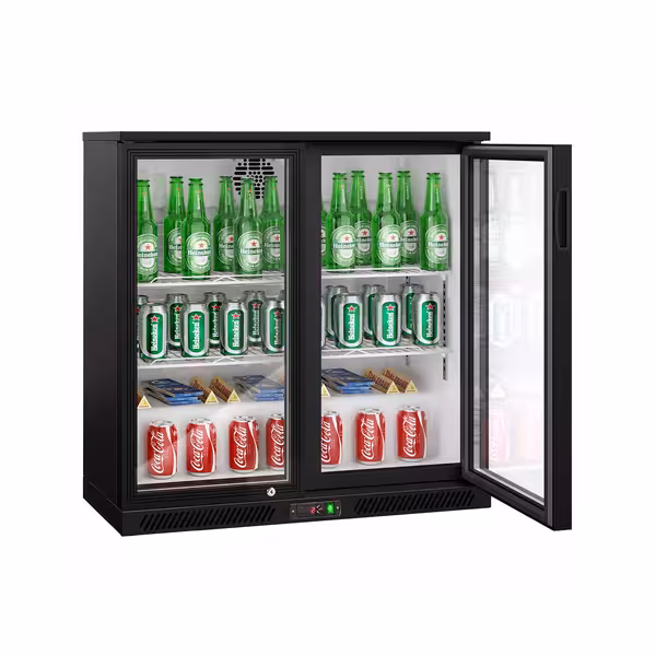 Barski hladnjak - 900 mm - 220 l - s 2 staklena vrata - crna