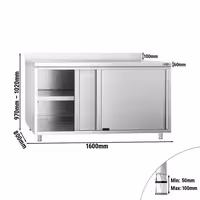 خزانة قاعدية ستانلس ستيل PREMIUM - 1600x800mm - أبواب منزلقة - مع حاجز خلفي