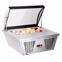 Countertop Ice Cream Display Freezer - 867mm - Static cooling - with LED lighting - for 4 x 5 litres Napoli pans - hinged glass lid