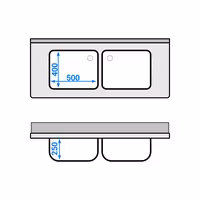 Sudoper ECO - 1400x600 mm - s donjom policom - s 2 koritima - korita sredina - inox
