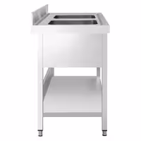 Stół zlewozmywakowy PREMIUM – stal nierdzewna – 1400 x 700 mm – z półką dolną – ze zlewem 2-komorowym pośrodku – z rantem