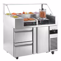 Pripremni rashladni pult - 1210x700 mm - 1 vrata i 2 ladice - za 9x GN 1/6 - uklj. Hot dog roštilj i grijač peciva
