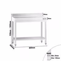 طاولة عمل ستانلس ستيل PREMIUM - 800x600mm - مع رف سفلي & حاجز خلفي