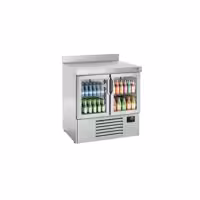 Stół chłodniczy barowy do napojów Premium PLUS – 978 x 700 mm – z 2 drzwiami szklanymi – z rantem