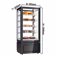 4-Sided Glass Display Fridge - 457L - 805mm - with 5 glass shelves - 1 glass door front - for patisserie - Black