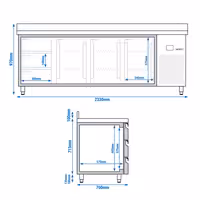 Commercial Counter Fridge PREMIUM - 2330x700mm - with 3 doors - 3 drawers - with upstand - capacity 632 litres