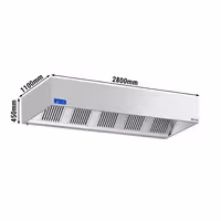 Commercial Wall-Mounted Extractor Hood with Motor – 2800mm – with Speed Controller, Baffle Filters & Lighting
