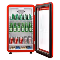 Commercial Mini Bar Refrigerator - 495mm - 113L - with 1 glass door & reversible hinges - Red - Double-glazed glass door