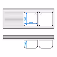 Sudoper s ormarićem ECO - inox - 1800 x 700 mm - sa 2 korita - korita desno
