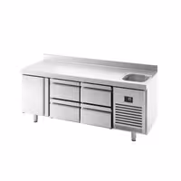 Mostrador refrigerado PREMIUM PLUS - 1960x700mm - de trabajo con fregadero - bloque de cajones 4x1/2 - 1 puerta - con alzatina