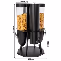 Cereal & Milk Dispenser - double - rotating - Rotary Dispense - 2 Plastic Containers - Stainless Steel Stand