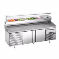 Table réfrigérée à pizza Premium PLUS - 2305x800 mm - avec 2 portes & 7 tiroirs - incl. vitrine réfrigérée pour ingrédients - 11 bacs GN 1/4