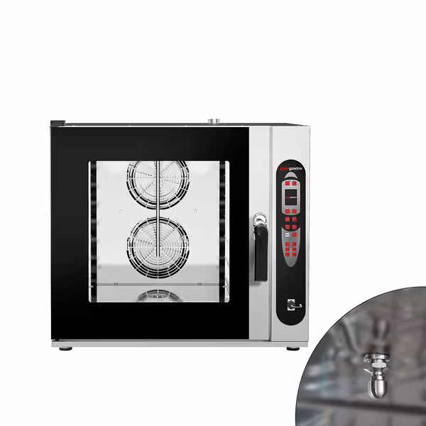 Commercial Electric Combi Oven- Digital Controls - 6x GN 2/1 or 12x GN 1/1 - 2.4" LCD touchscreen - incl. Automatic washing system, Core temperature probe, Direct steam injection, Wi‑Fi & Cloud connectivity