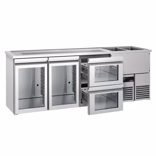 Pivski šank PREMIUM - 2500x700 mm - 2 Staklena vrata & 2 Staklene ladice