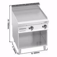 Plinski roštilj - 20,0 kW - Glatka - površina pečenja: 796x667 mm - na otvorenom ormariću - satinirana (Scotch-Brite) završna obrada