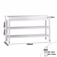 Profesionalni inox radni stol PREMIUM - 1400x600 mm - s donjom policom & središnjom policom