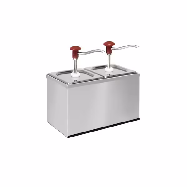 Dispenzer za umake - einstellbarer Dosierung - s spremnikom - 2x 2 l - 340x180x340 mm - prikladno za GN 1/6 posudu - uklj. postolje od nehrđajućeg čelika