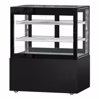 Commercial cake display fridge MADRID Self-Service - 435L - 1000mm - Double glazing - square - with 2 glass shelves - rear sliding doors - incl. night curtain - for patisserie - Black matt