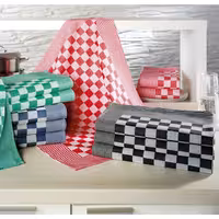 (12 unid) Panos de cozinha em Algodão - lavável a 60°C; resistente ao cloro - 65x65cm - Preto / Branco aos quadrados