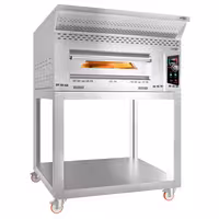 Commercial Gas Pizza Oven – 1-deck - 9x Ø34 cm - manual - hood + stand + castors