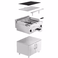 Barbacoa de piedra volcánica a gas (10,6 kW) - parrilla inclinable - incluida subestructura con 2 puertas