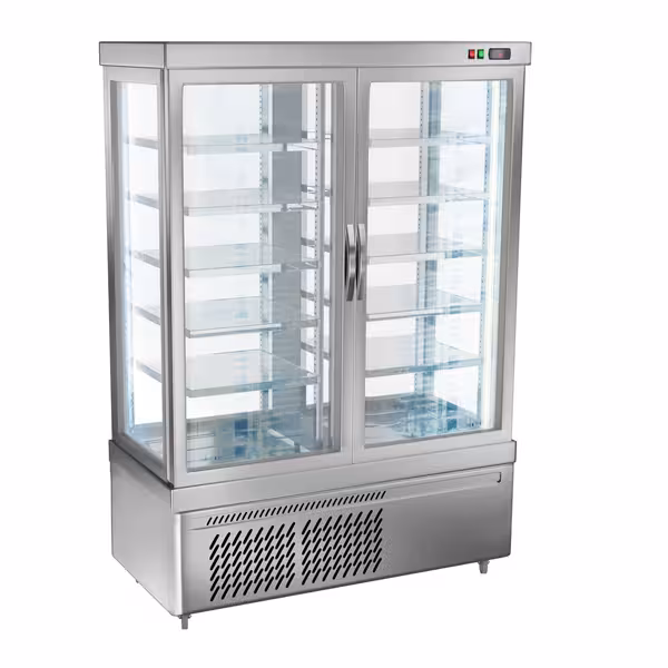 4-Sided Glass Display Fridge - 930L - 1320mm - Double glazing - square - with 10 shelves - double doors - for cheese