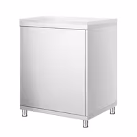 Arbetskåp i rostfritt stål PREMIUM - 600x700 mm - med 1 gångjärnsdörr - inkl. skärbräda vit
